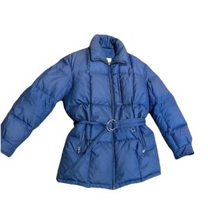 VINTAGE 80's BOGNER Blue Goose Down Puffer Jacket Coat Belt Womens Size 38 8 6 M